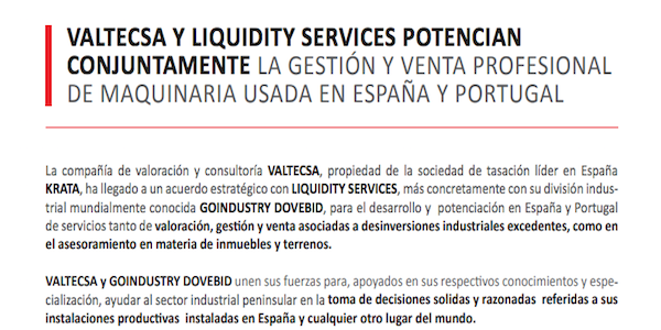 Valtecsa y Liquidity Services: acuerdo estratégico
